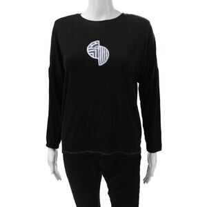 Feraud Women Basic T-Shirt Black Long Sleeve Round Neck Geometric Size 42